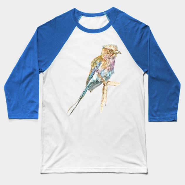 Lilac Crested Roller, Exotic African Bird Baseball T-Shirt by Brunner Art